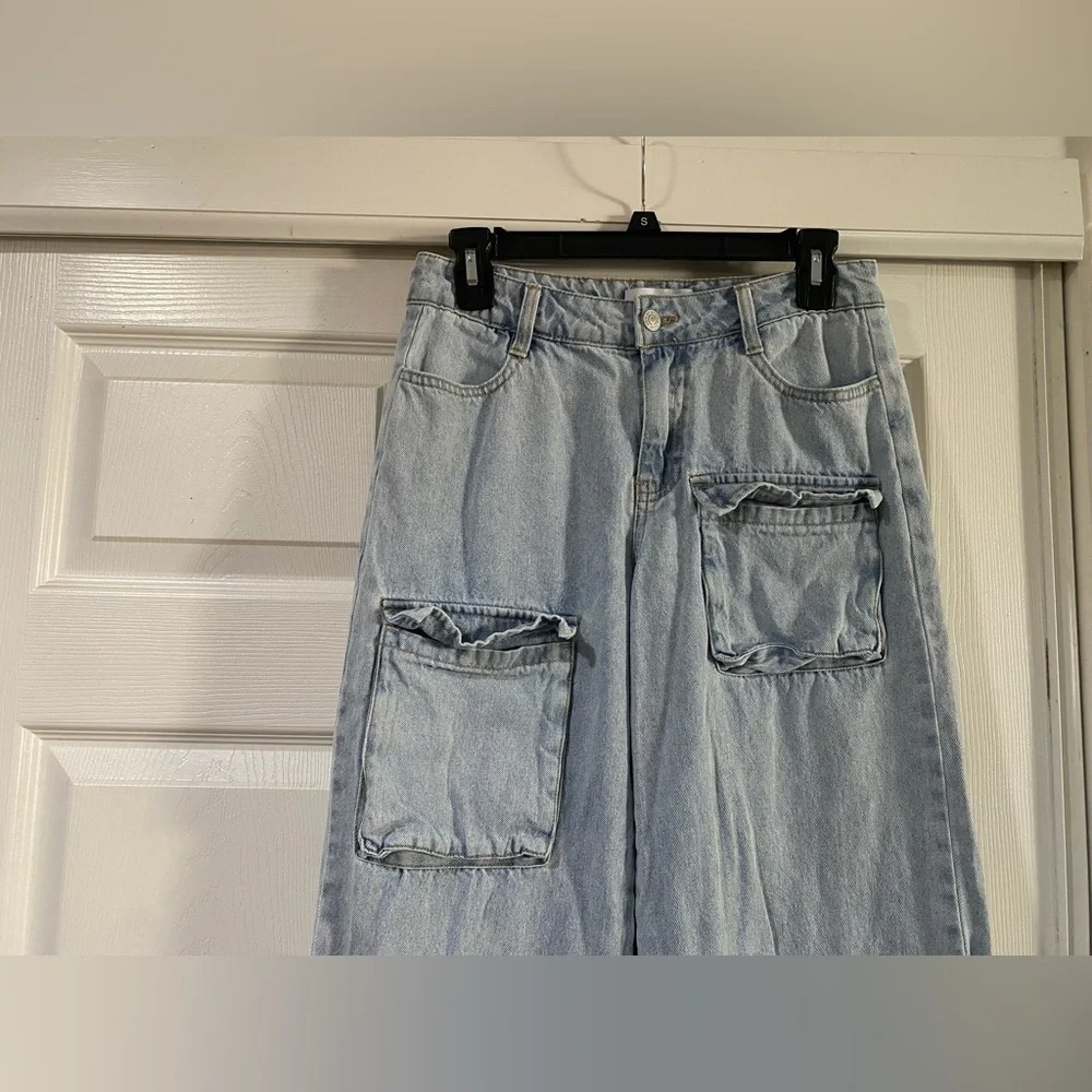 RSQ Women's Wide Leg Denim Cargo Jeans Size 26 - Picture 4 of 10